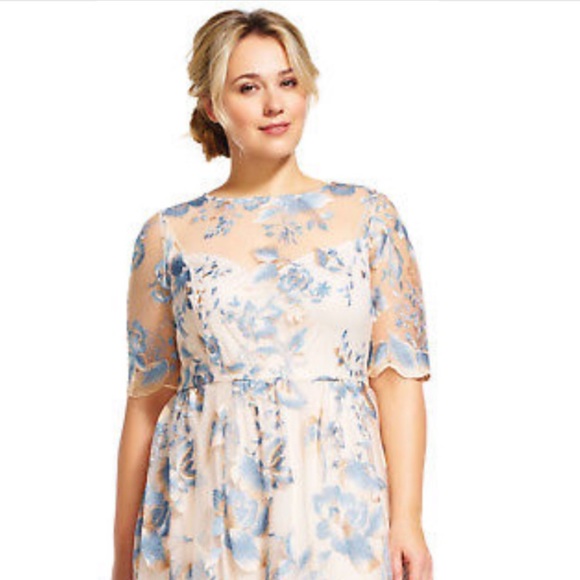 BHLDN Adrianna Papell Guilia thunder cloud elbow sleeves long dress - Picture 5 of 13